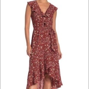 Max Studio patterned ruffle wrap midi dress